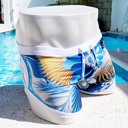 Icker Sea Griechische Shorts mit Blumenmuster, offener Seitenpartie und Muschelkanten, Bademode COB-19-01