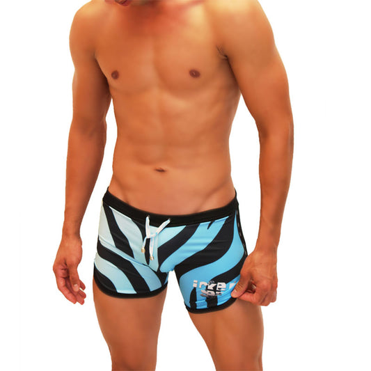 Icker Sea Zebra Open Side Suspender Scalloped Shorts Swimwear Blue COB-19-05