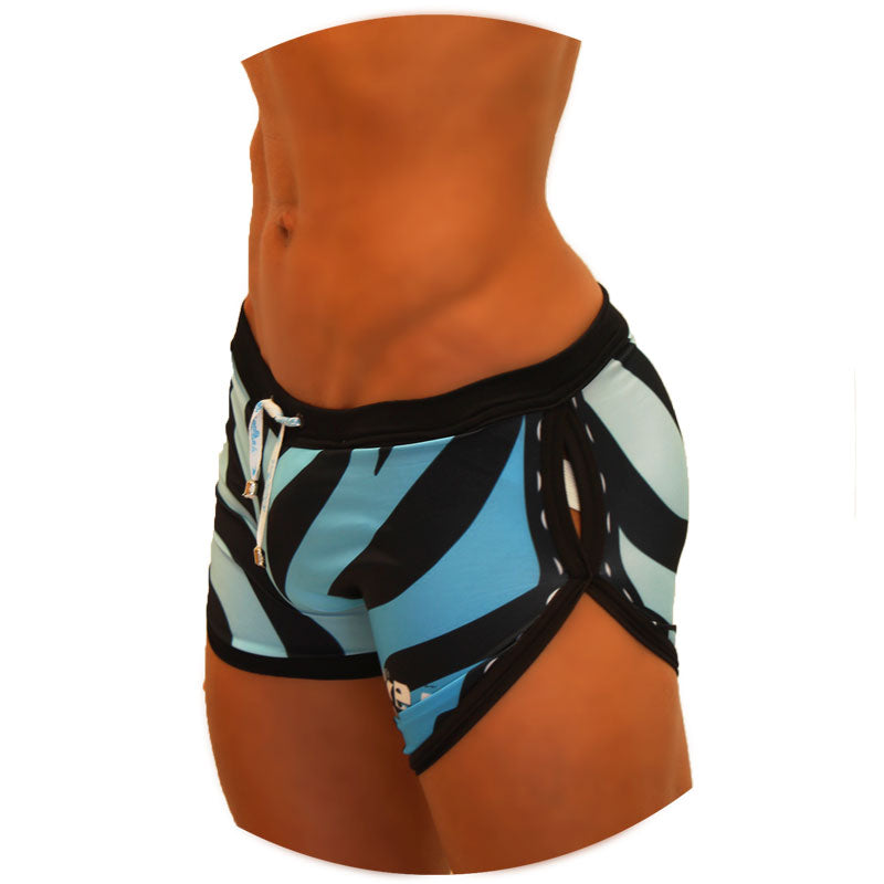 Short de bain Icker Sea Zebra à bretelles festonnées et ouverture latérale, bleu COB-19-05