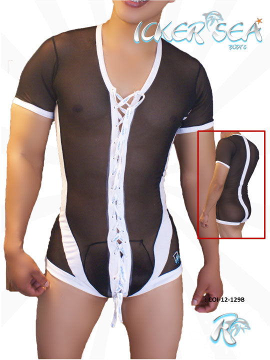 Icker Sea Lace Up Front Mesh Bodysuit Black COI-12-129B