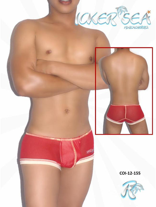 Icker Sea Mini-Boxershorts mit Kontrastnähten und Mesh-Einsätzen, Rot, COI-12-155