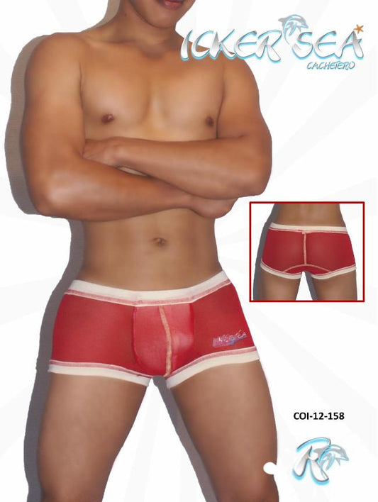 Icker Sea Boxershorts mit Kontrastnähten und Mesh-Einsätzen, Rot, COI-12-158