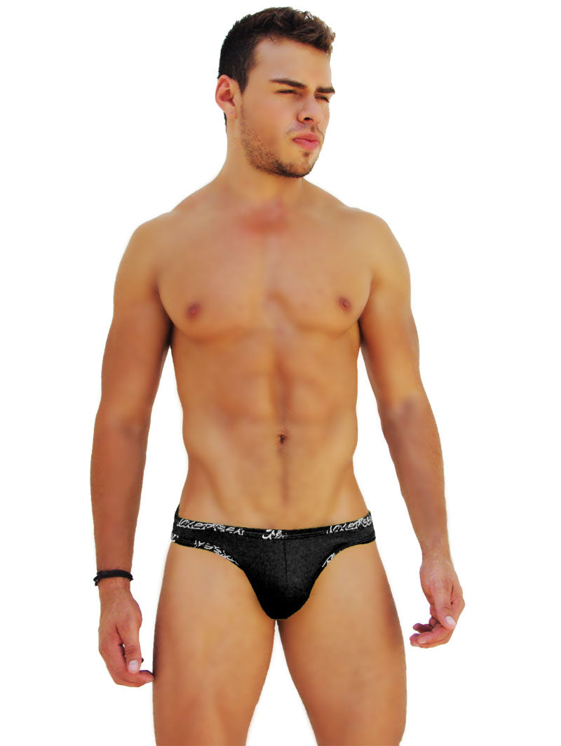 Icker Sea Logo Trim Kiss My Ass Slip Bikini Unterwäsche Schwarz COI-14-BLACK-02