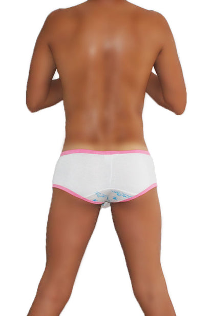 Icker Sea Logo Pouch Contrast Trim Mini Boxer Brief Underwear White/Pink COI-16-08