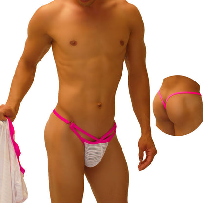 Icker Sea Superhero Stripe Cut Out Y Back G String Unterwäsche Fuchsia COI-18-03