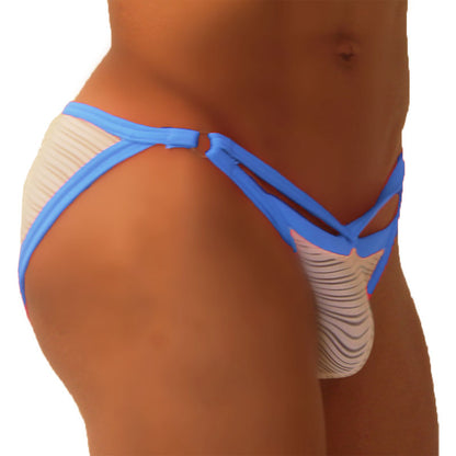 Icker Sea Superhero Stripe Cut Out Micro Slip Bikini Underwear Blue COI-19-01