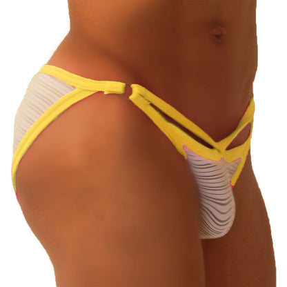 Icker Sea Superhero Stripe Cut Out Micro Slip Bikini Underwear Mango COI-19-01