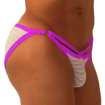 Icker Sea Superhero Stripe Cut Out Micro Slip Bikini Unterwäsche Lila COI-19-01