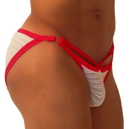 Icker Sea Superhero Stripe Cut Out Micro Slip Bikini Unterwäsche Rot COI-19-01