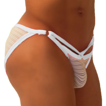 Icker Sea Superhero Stripe Cut Out Micro Slip Bikini Underwear White COI-19-01