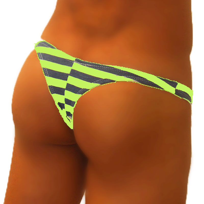 Icker Sea Sailor Stripe Enhancement C-Ring Thong Underwear Green COI-19-04