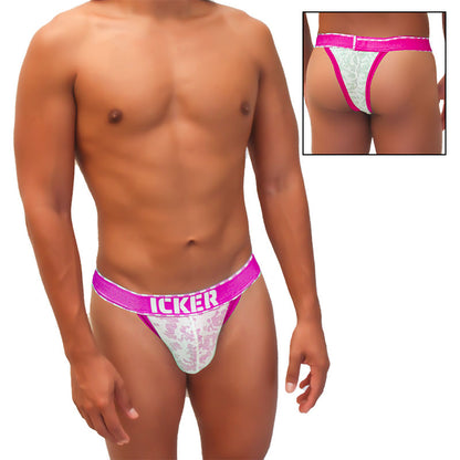Icker Sea Acid Mesh Piping Cheeky Tanga Bikini Unterwäsche Fuchsia COI-21-03