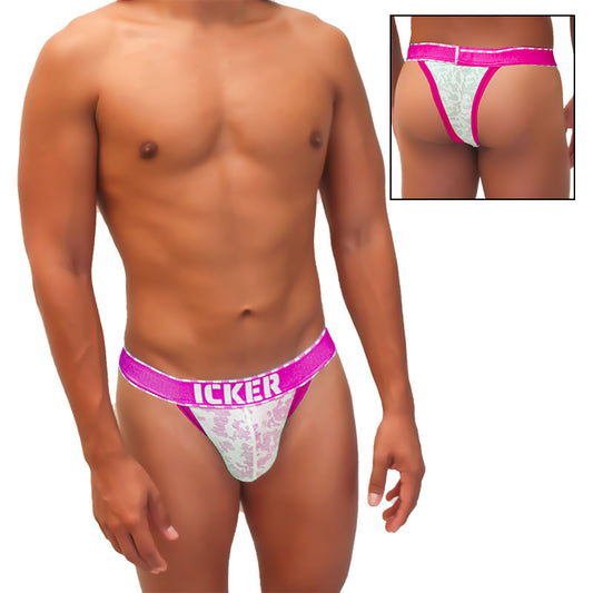 Icker Sea Acid Mesh Piping Cheeky Tanga Bikini Underwear Fuchsia COI-21-03