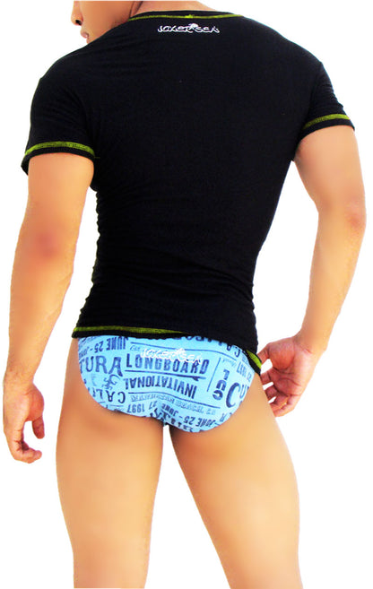 Icker Sea Kurzarm-T-Shirt mit Kontrastnähten, V-Ausschnitt, Schwarz/Grün, COI-S-14-BC-10