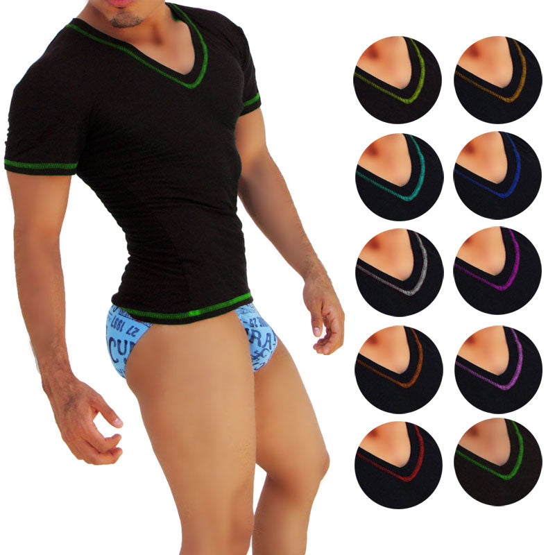 Icker Sea [10 pack] Contrast Stitching V Neck Short Sleeved T Shirt Assorted Colours COI-S-14-BC-ALL