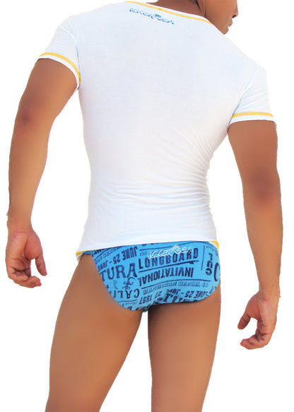 Icker Sea Kurzarm-T-Shirt mit Kontrastnähten, V-Ausschnitt, Weiß/Mango COI-S-14-WC-1