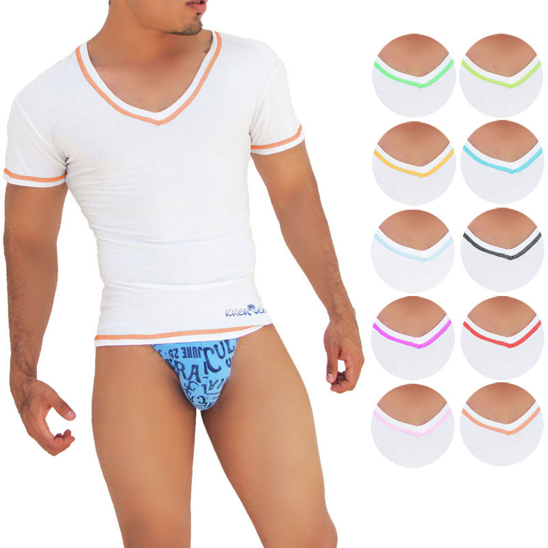 Icker Sea [10er-Pack] Kurzarm-T-Shirt mit Kontrastnähten, V-Ausschnitt, verschiedene Farben COI-S-14-WC-ALL