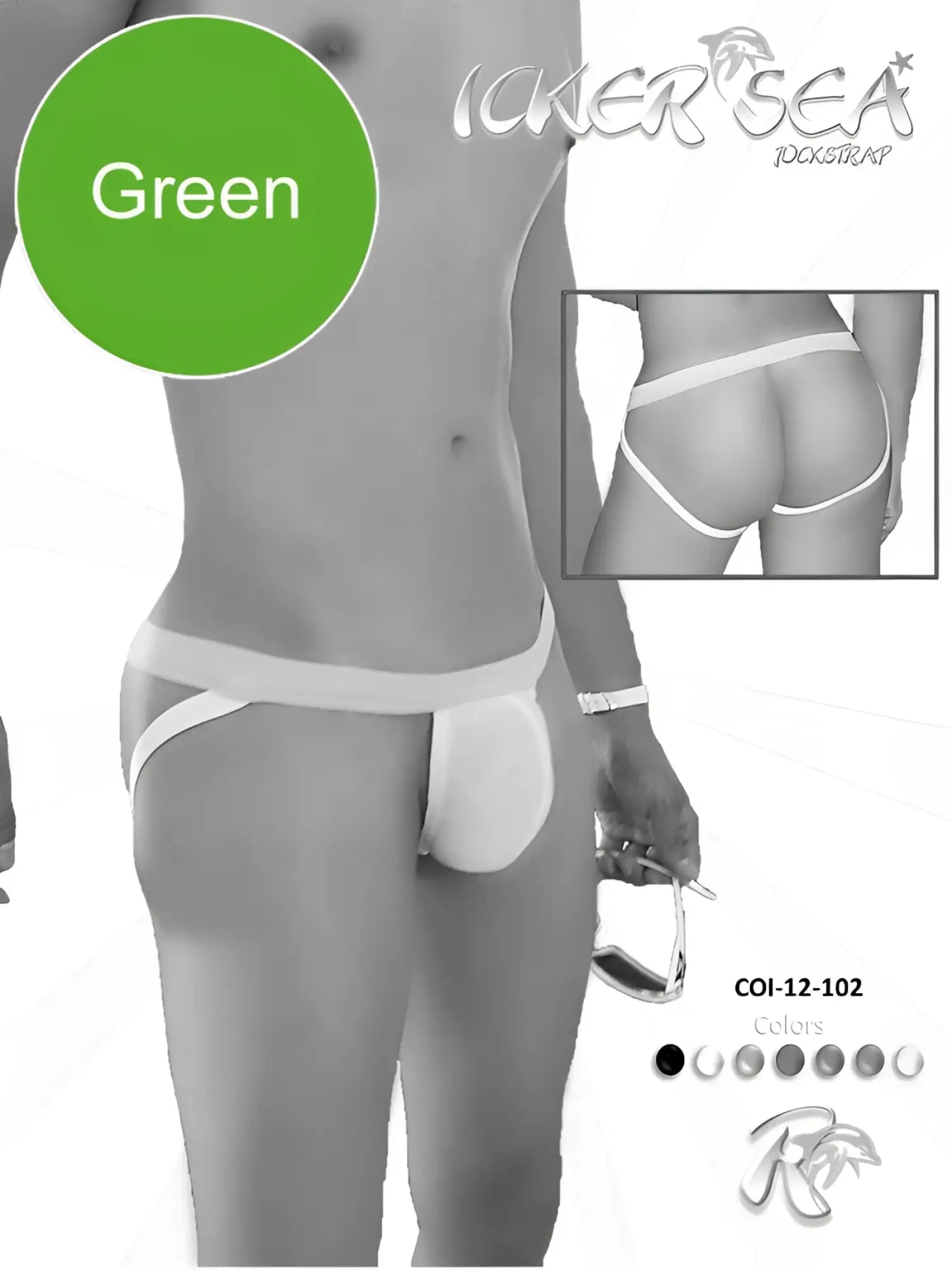 Green fabric briefs with supportive contoured design and adjustable straps from icker sea contrast jock strap underwear