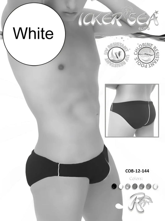 Black icker sea contrast line slip bikini swimwear with white side stripes designed for swimwear use