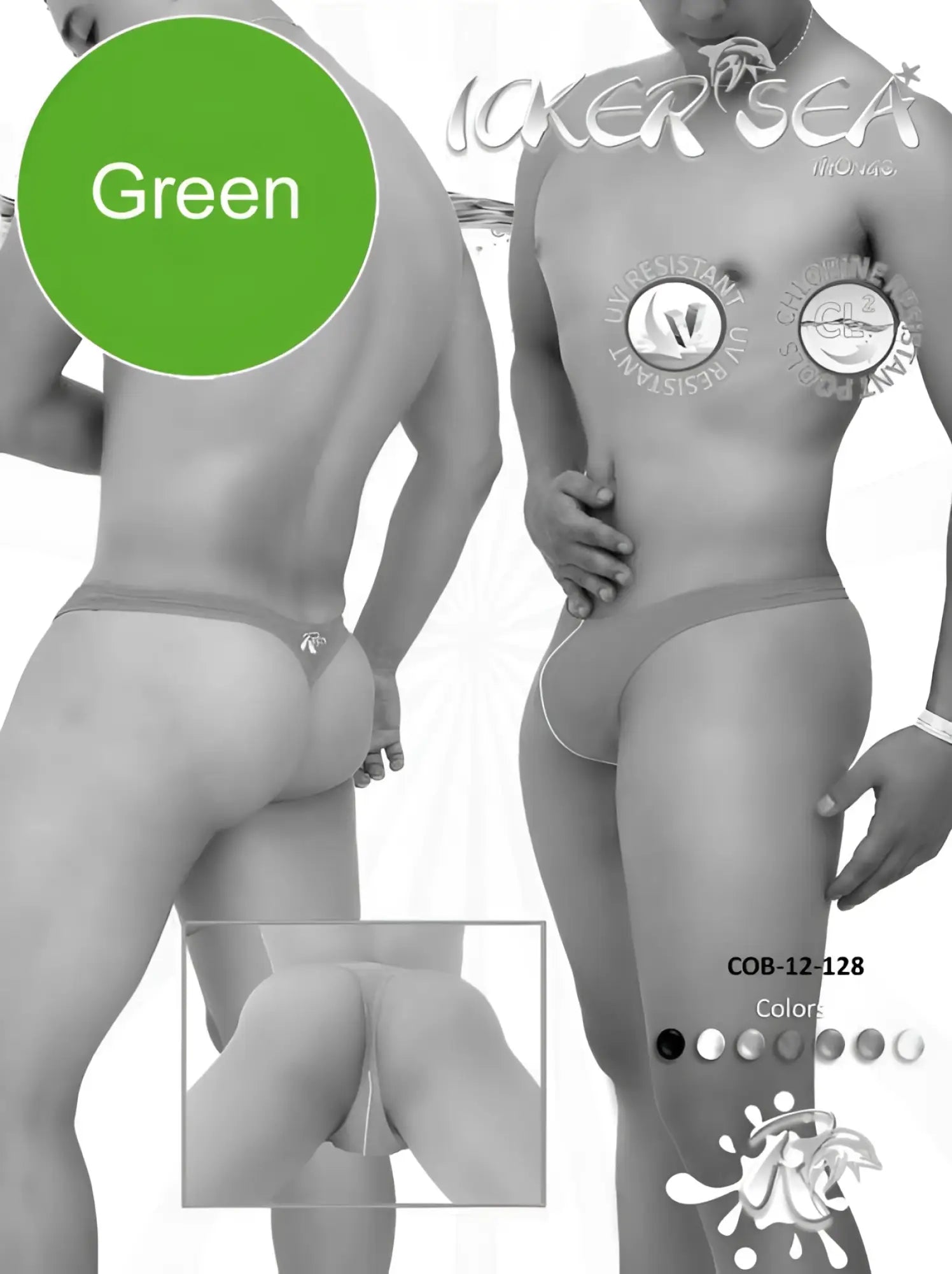 Icker sea contrast line thong swimwear green cob-12-128 green men’s swim trunks with subtle logo on waistband