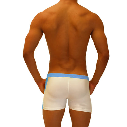 White boxer briefs with light blue elastic waistband and side panels from icker sea contrast side panel jock shorts blue shr 19 01