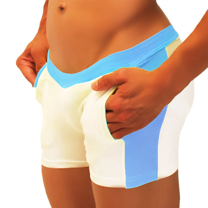 Icker Sea contrast side panel jock shorts in white and light blue with a contrasting stripe for athletic use