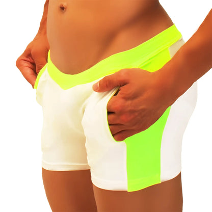Icker Sea contrast side panel jock shorts in bright neon green and white with a bold color block design