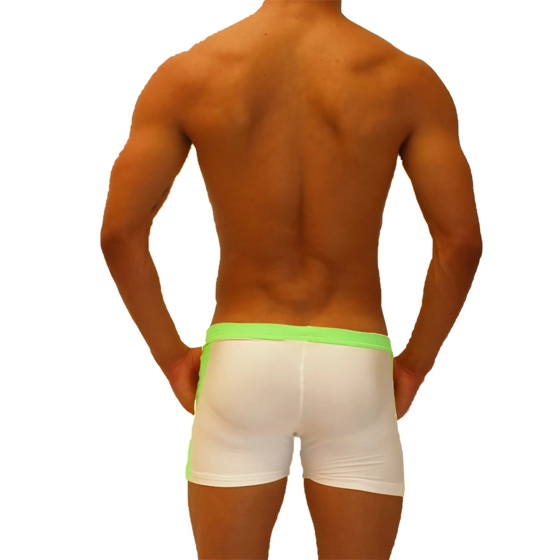 White boxer briefs icker sea contrast side panel jock shorts green with neon green waistband and side panels
