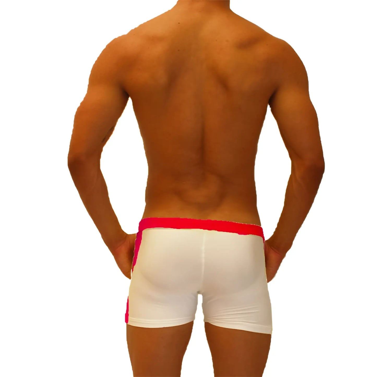 Icker Sea contrast side panel jock shorts red shr-19-01 white athletic briefs with bright pink waistband and side panels