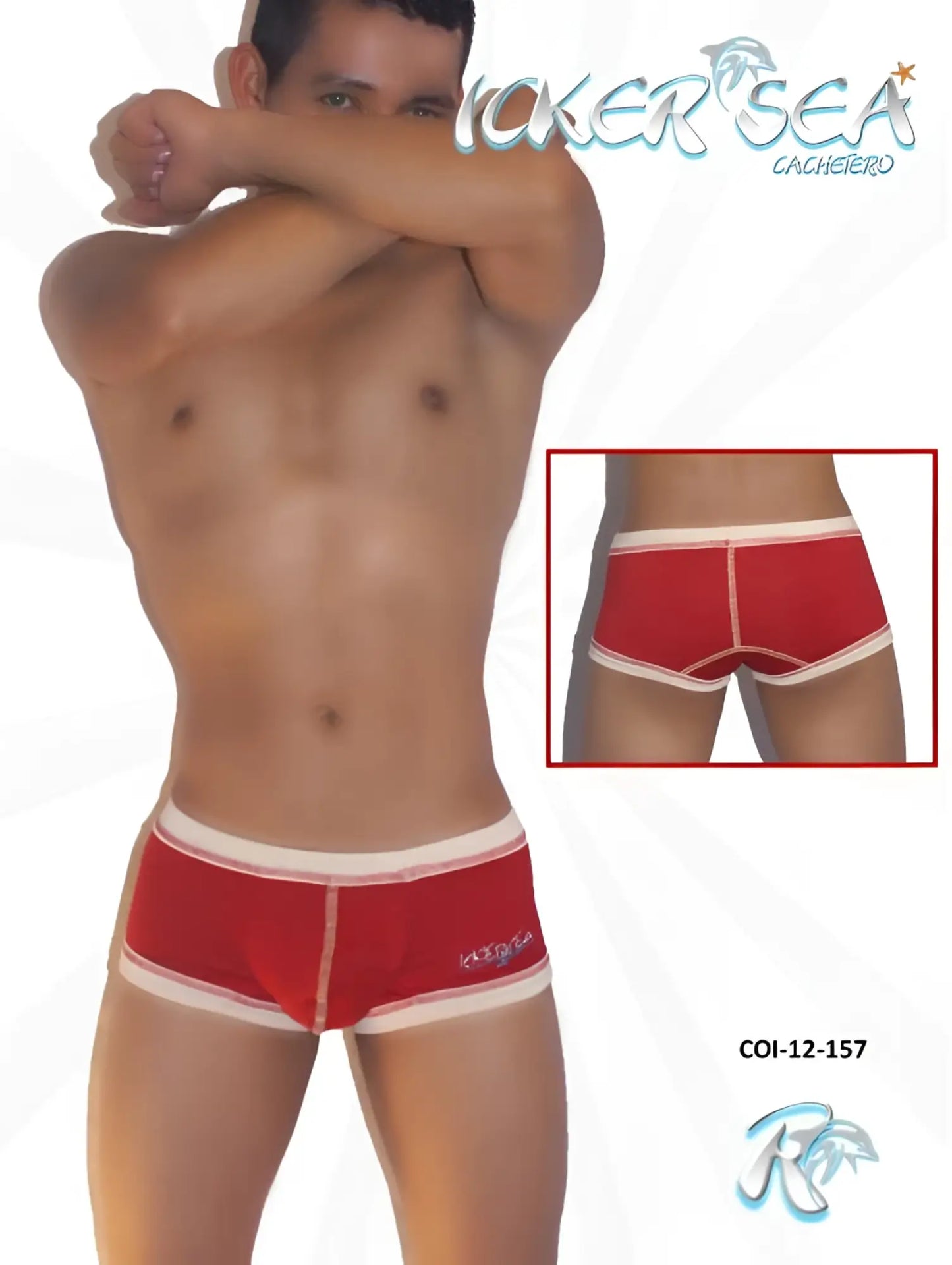 Red men’s boxer briefs with white contrast stitching and small logo on the side in breathable fabric for everyday use