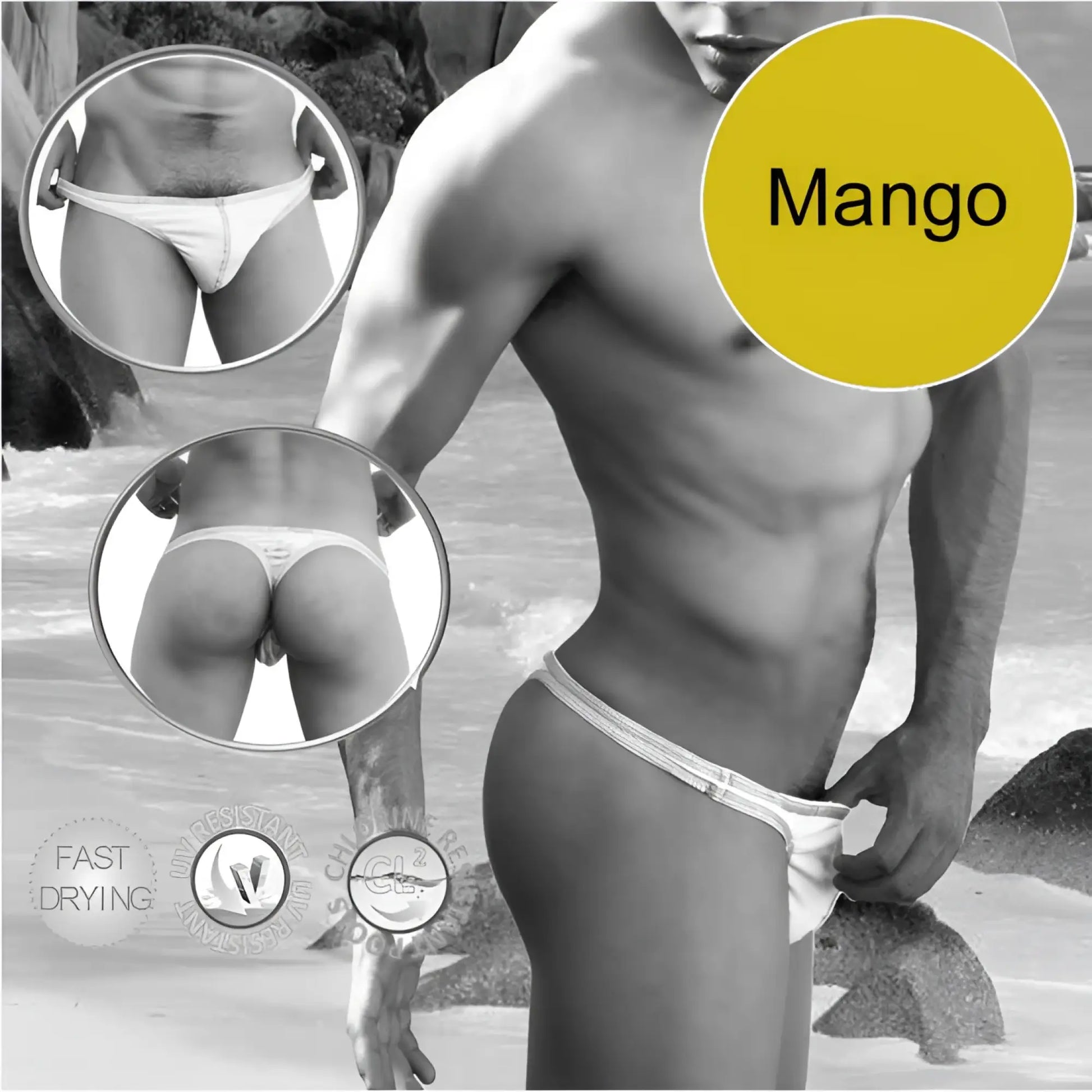 White cotton briefs with textured waistband and mango logo from icker sea contrast stitching tanga thong swimwear collection