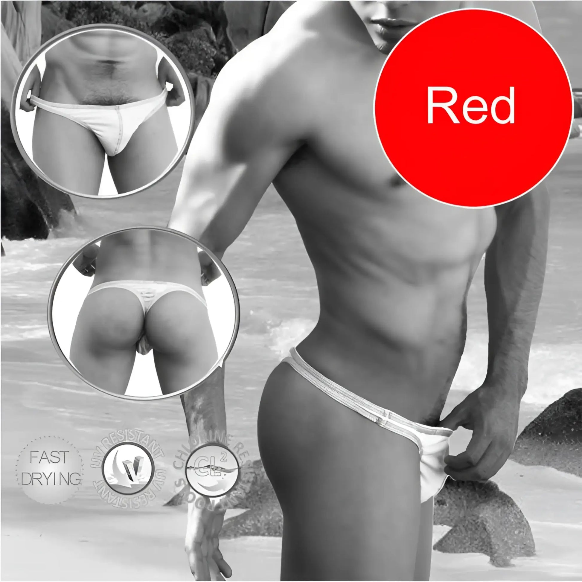 Icker sea contrast stitching tanga thong swimwear in red with white trim men’s briefs for swimming and beachwear