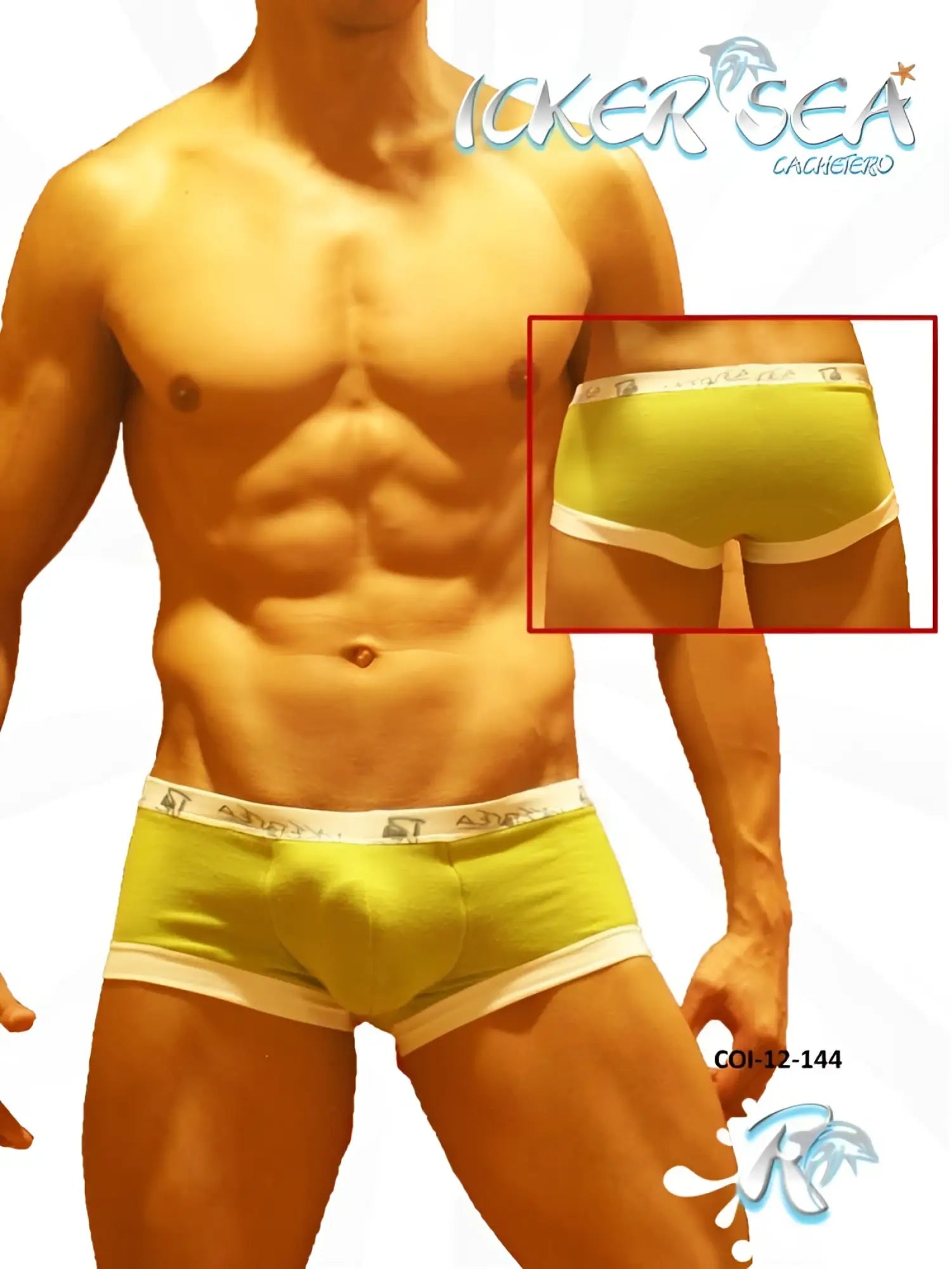 Icker Sea contrast trim boxer brief underwear in bright lime green with white trim and subtle brand logo on waistband