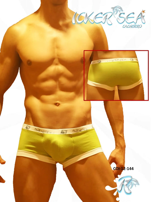 Icker Sea contrast trim boxer brief underwear in bright lime green with white trim and subtle brand logo on waistband