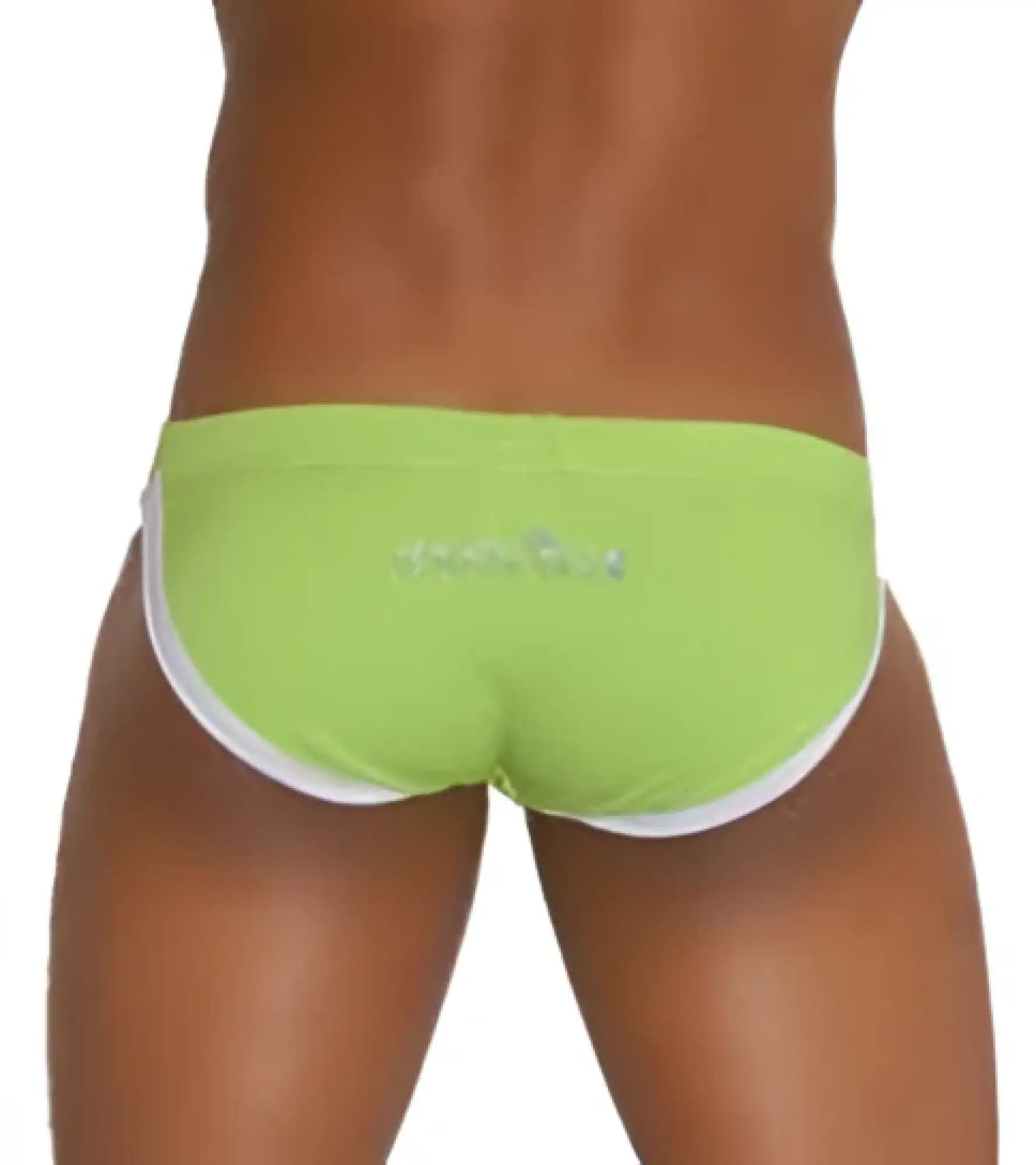 Icker Sea contrast trim micro slip bikini swimwear in lime green with white trim and subtle waistband logo front view