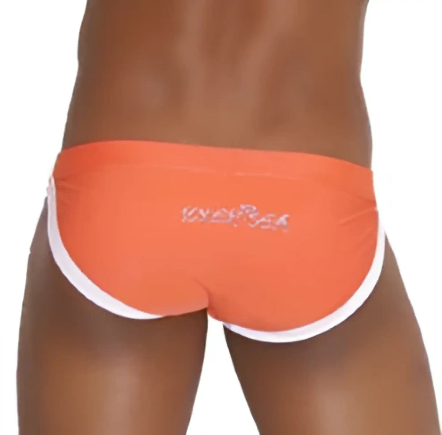 Orange icker sea micro slip bikini swimwear with white contrast trim and subtle embroidered logo