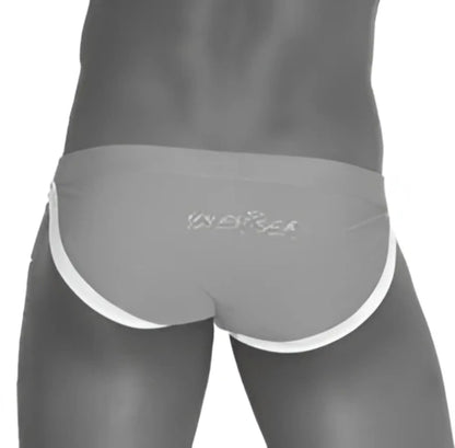 Icker Sea contrast trim micro slip bikini swimwear in gray briefs with white trim and subtle embroidered logo