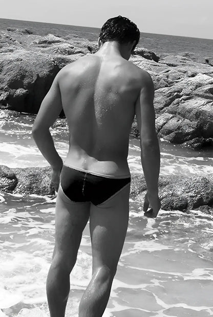 Black icker sea contrast trim mini brief swim trunks with fitted design in mango and green for bikini swimwear