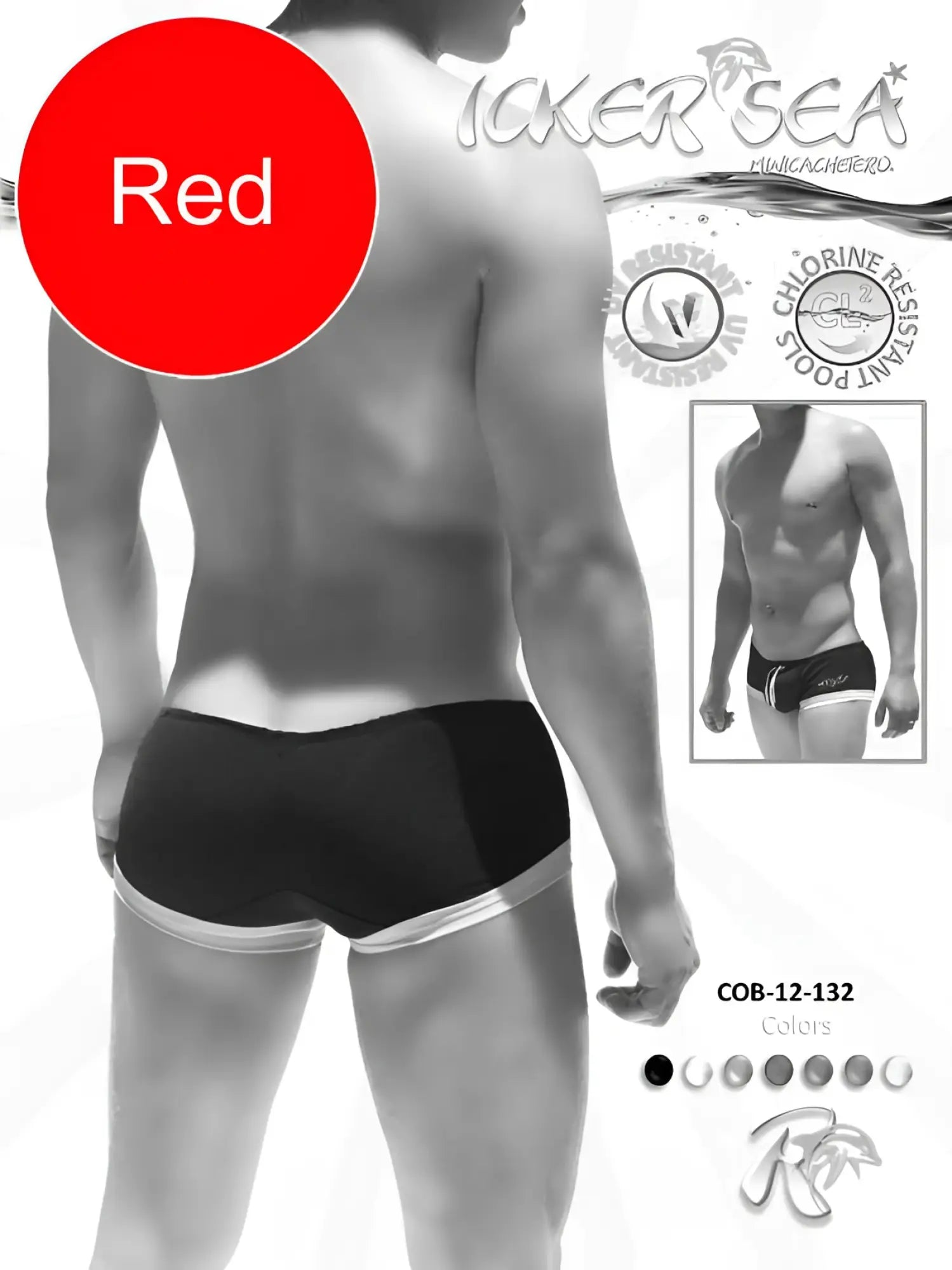 Red and black swim trunks with white trim and a sleek design from icker sea contrast trim mini square cut trunk swimwear