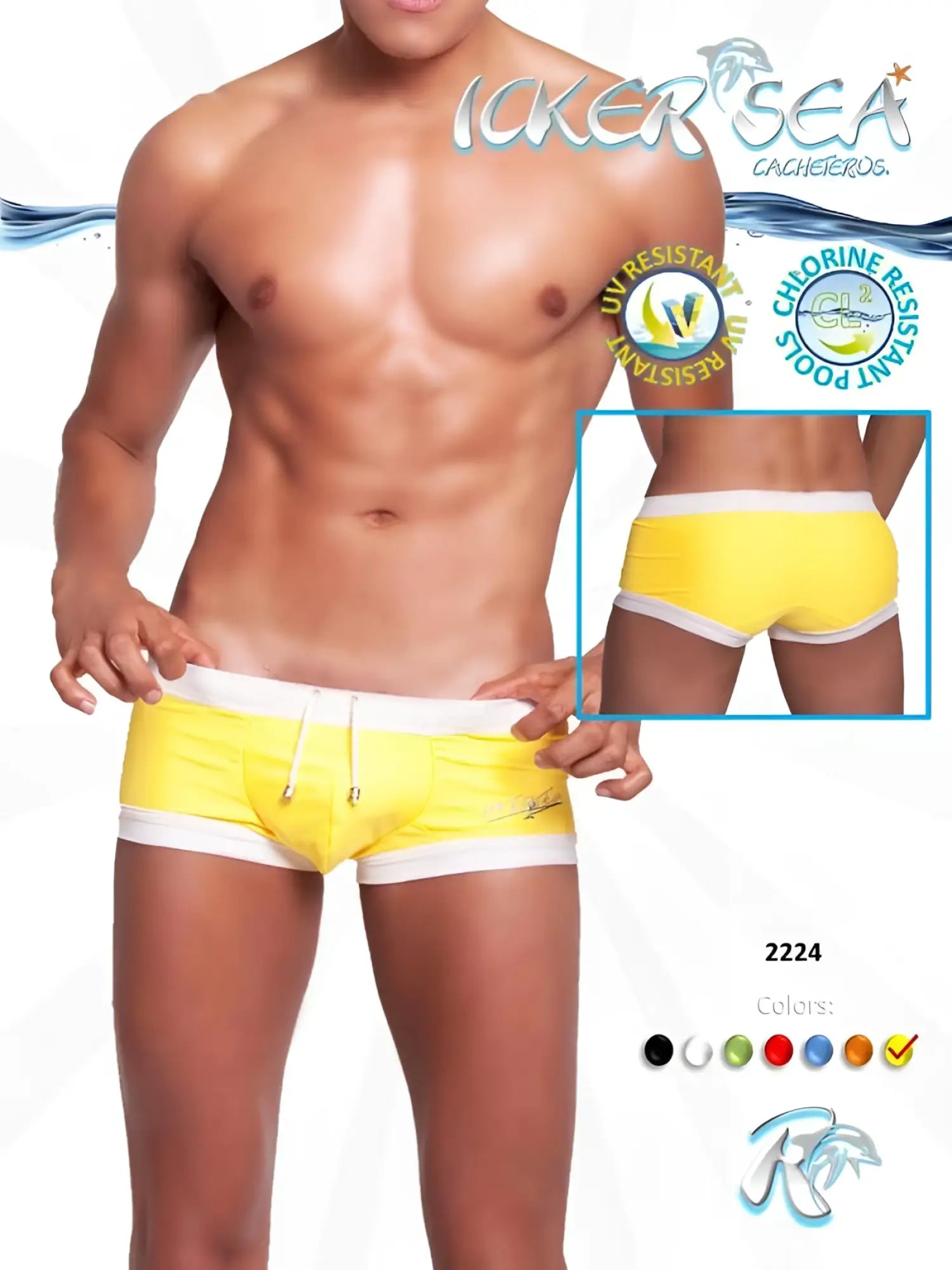 Icker Sea mango white swim trunks with contrast trim and drawstring waistband for square cut swimwear