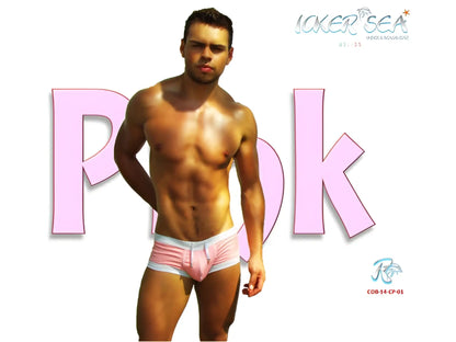 Icker sea contrast trim square cut trunk swimwear in pink with white trim designed for swimming and beachwear