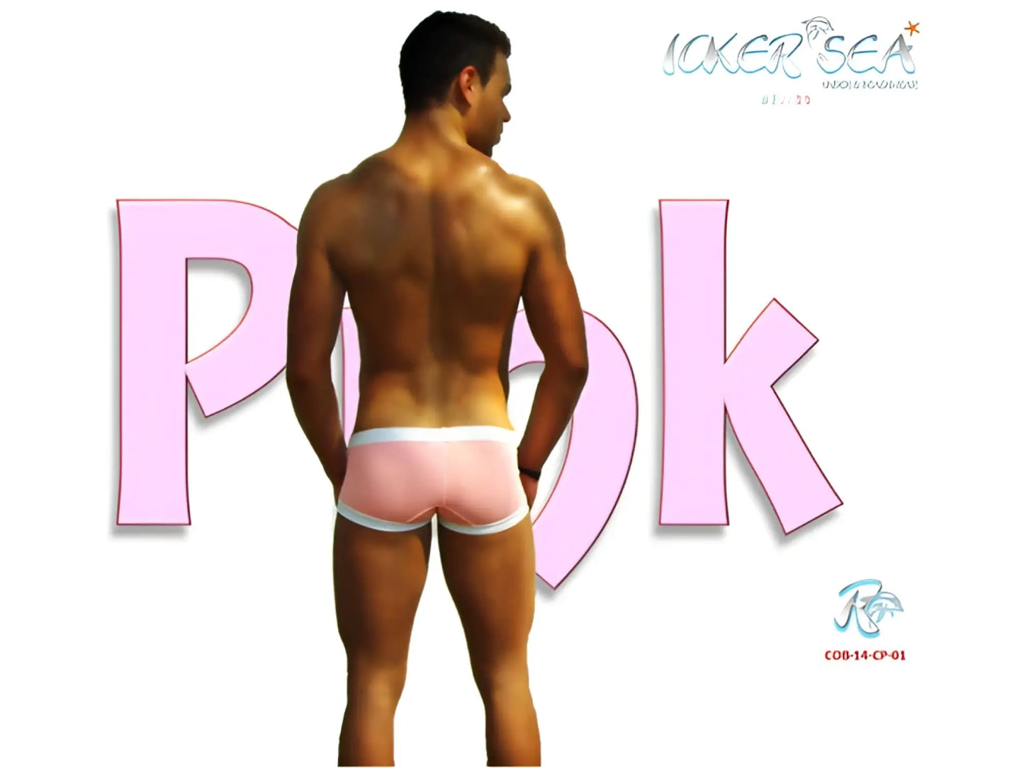 Pink icker sea contrast trim square cut trunk swimwear briefs with white trim for beach and pool use