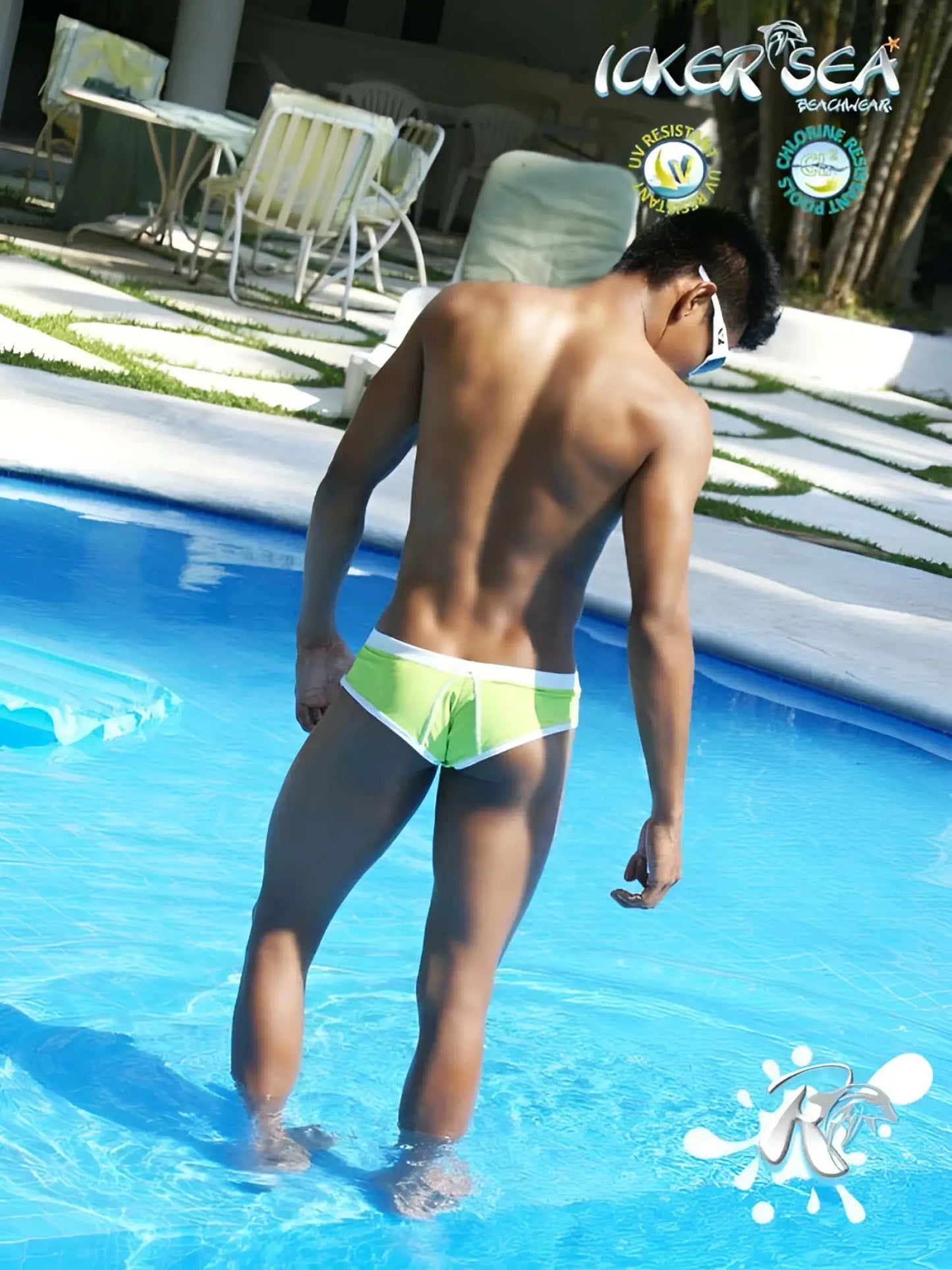 Bright green and white icker sea cheeky mini bikini swimwear with contrast trim and stitching for athletic wear