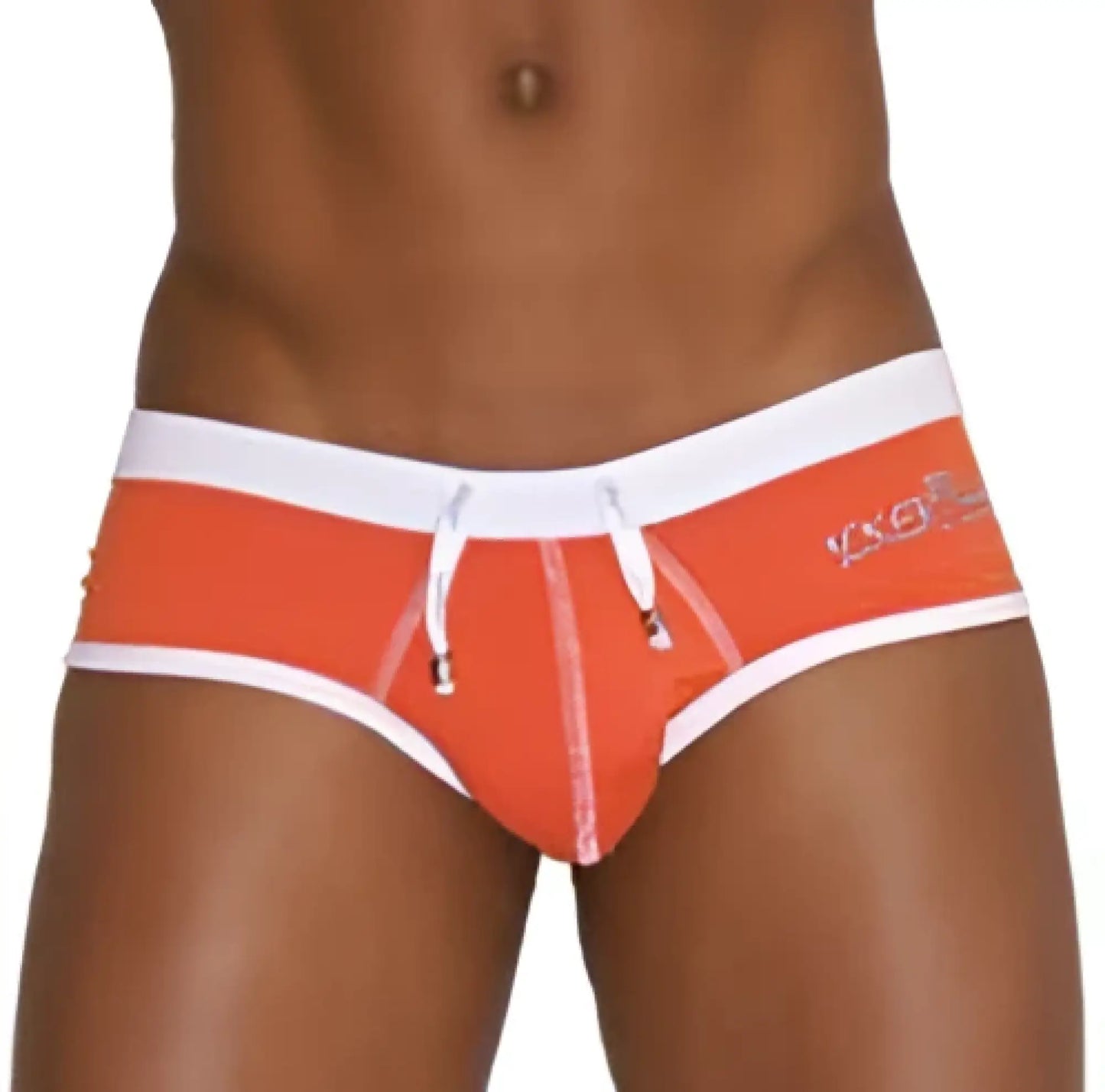 Orange and white icker sea cheeky mini bikini swimwear with contrast trim and drawstring waistband