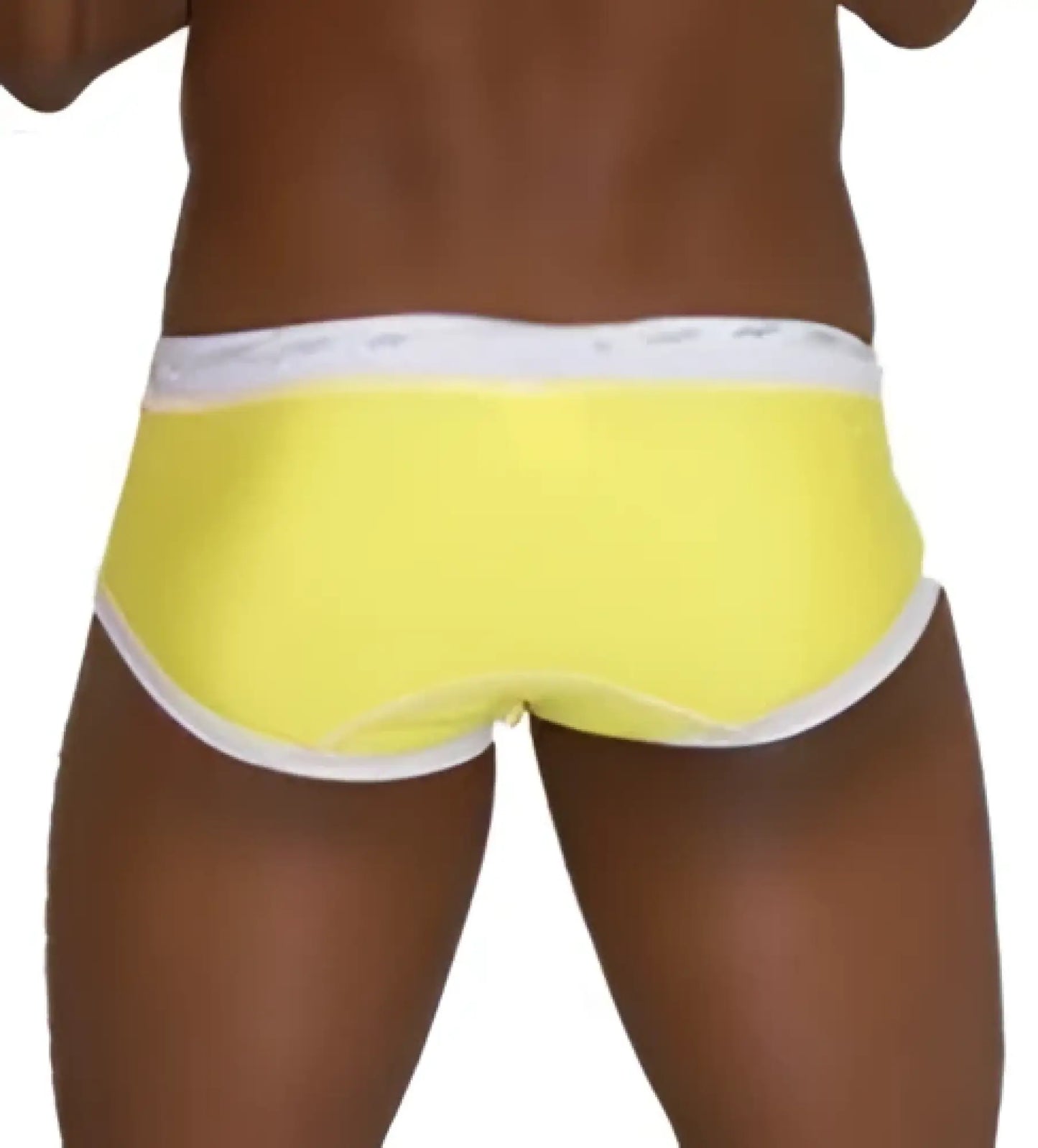 Bright yellow icker sea cord contrast trim bikini swimwear briefs with white elastic waistband in mango and white