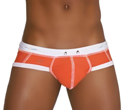 Orange and white icker sea cord contrast trim bikini swimwear briefs with snug fit and reinforced stitching edges