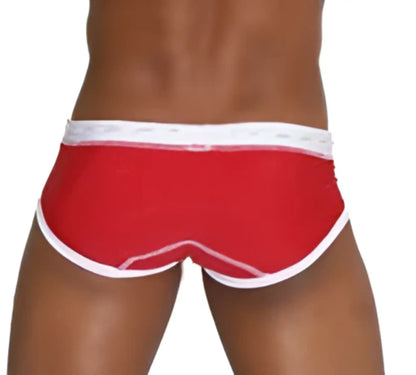 Red Icker Sea Cord contrast trim and stitching bikini swimwear briefs with white trim and snug form-fitting design