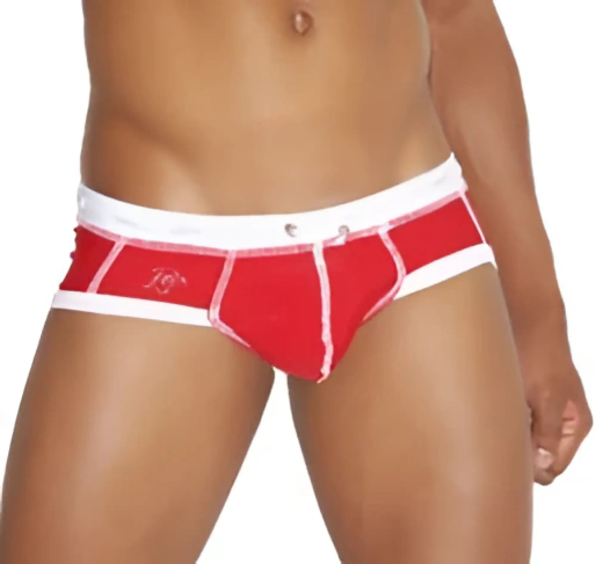 Icker sea cord contrast trim bikini swimwear red white with sleek form fitting athletic briefs design