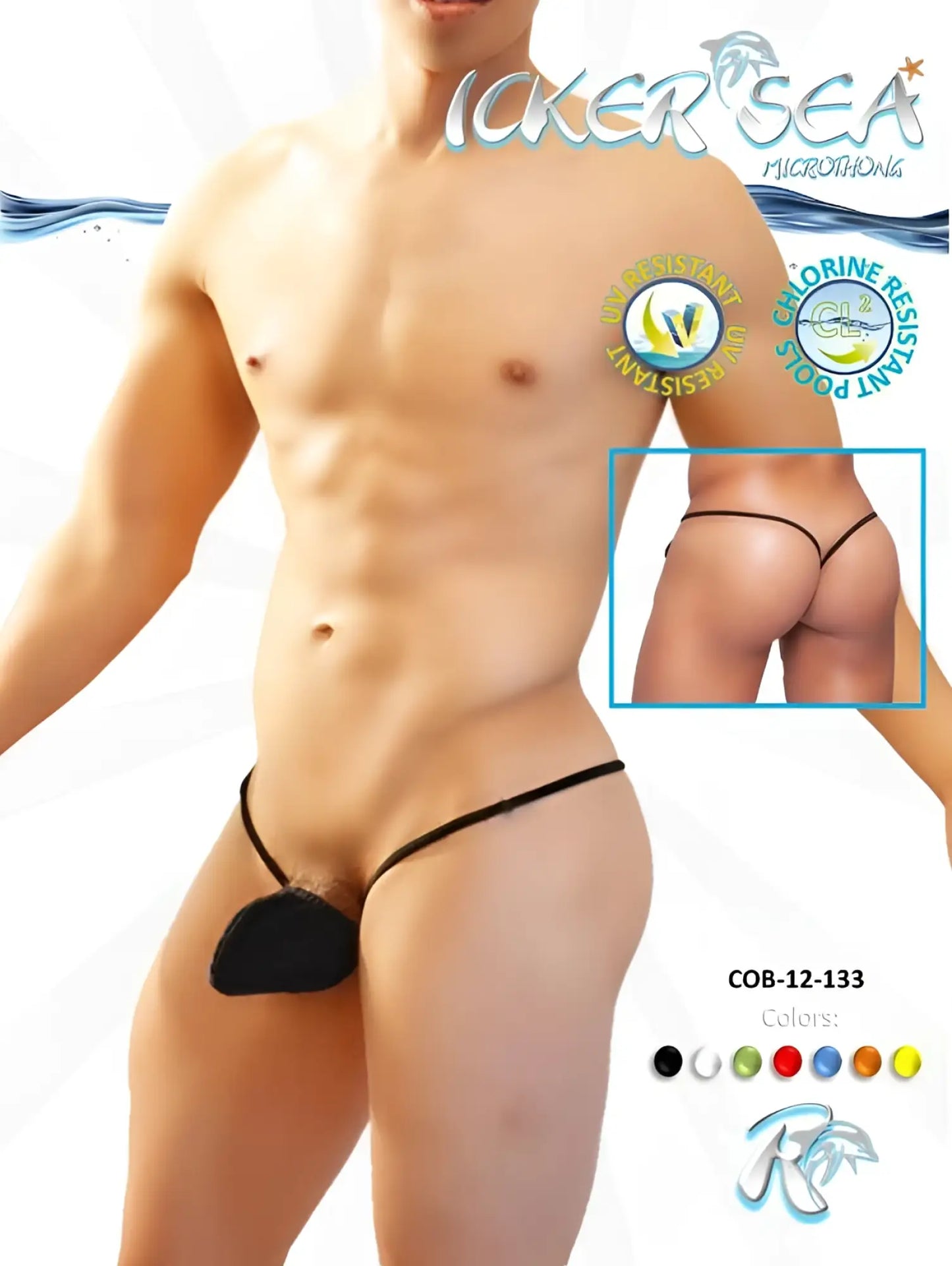 Black thong micro g string swimwear by icker sea with sleek solid design and thin elastic straps shown from back side