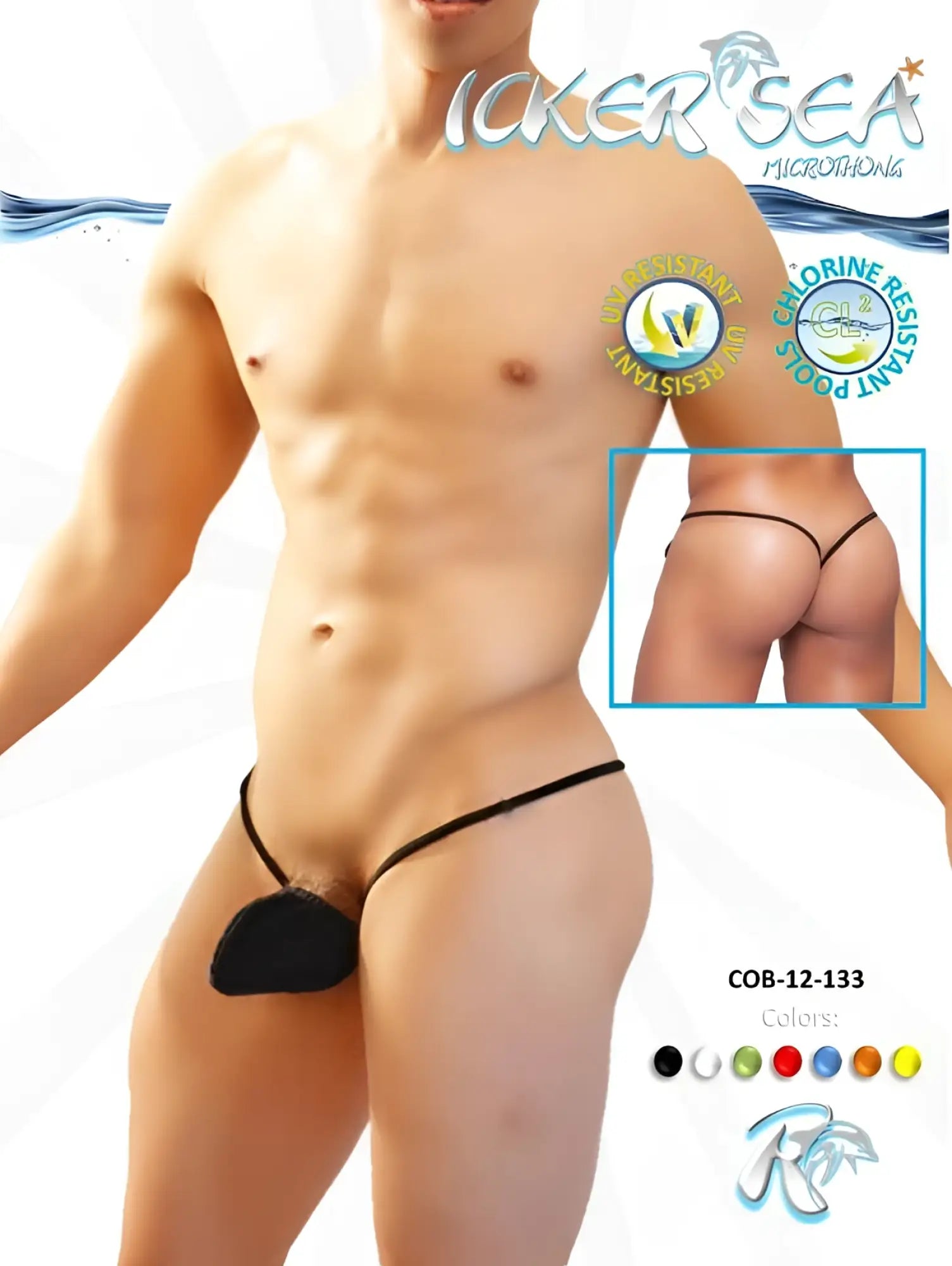 Black thong micro g string swimwear by icker sea with sleek solid design and thin elastic straps shown from back side